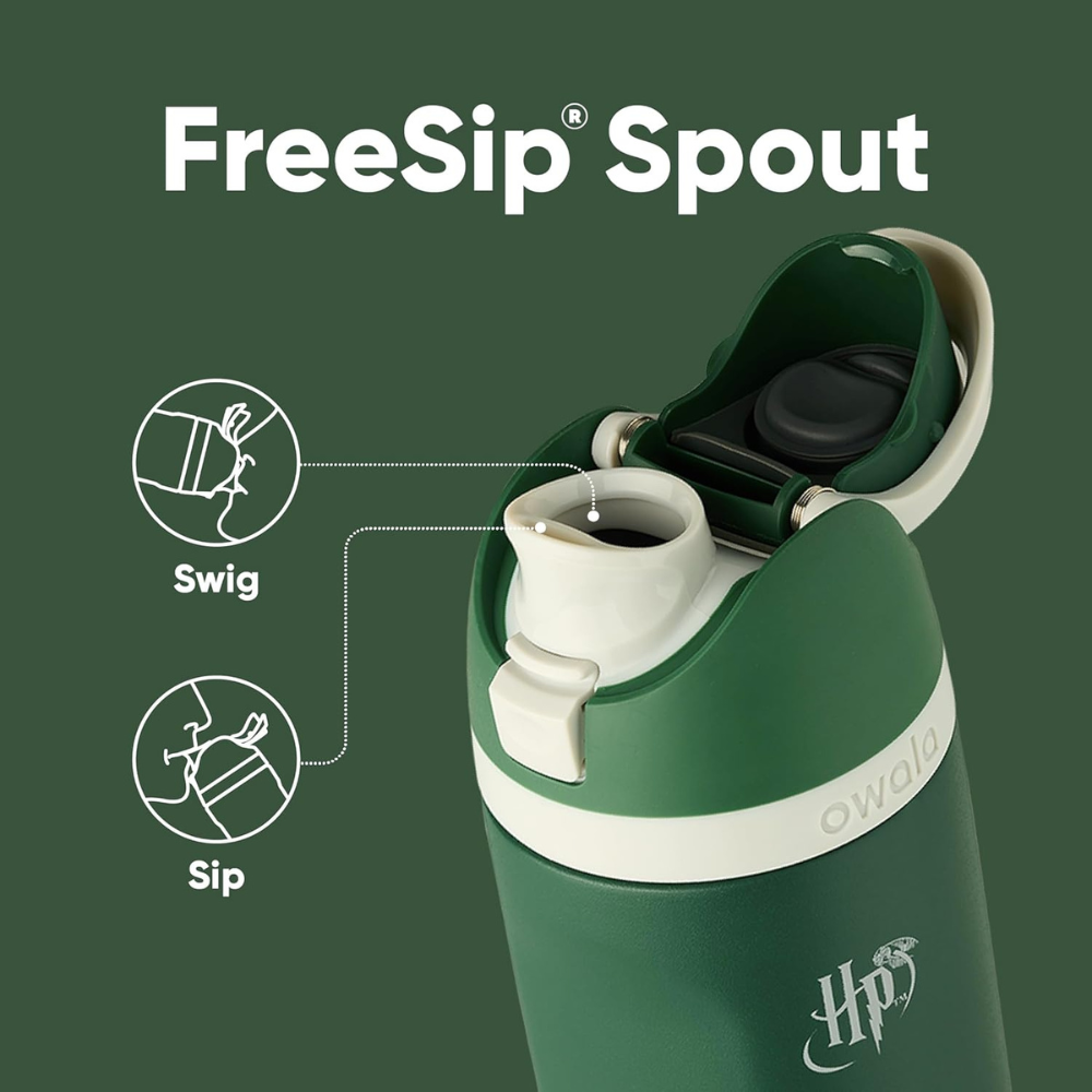 Owala 24 oz 710 ml Harry Potter FreeSip Insulated Stainless Steel Water Bottle, Slytherin Green.