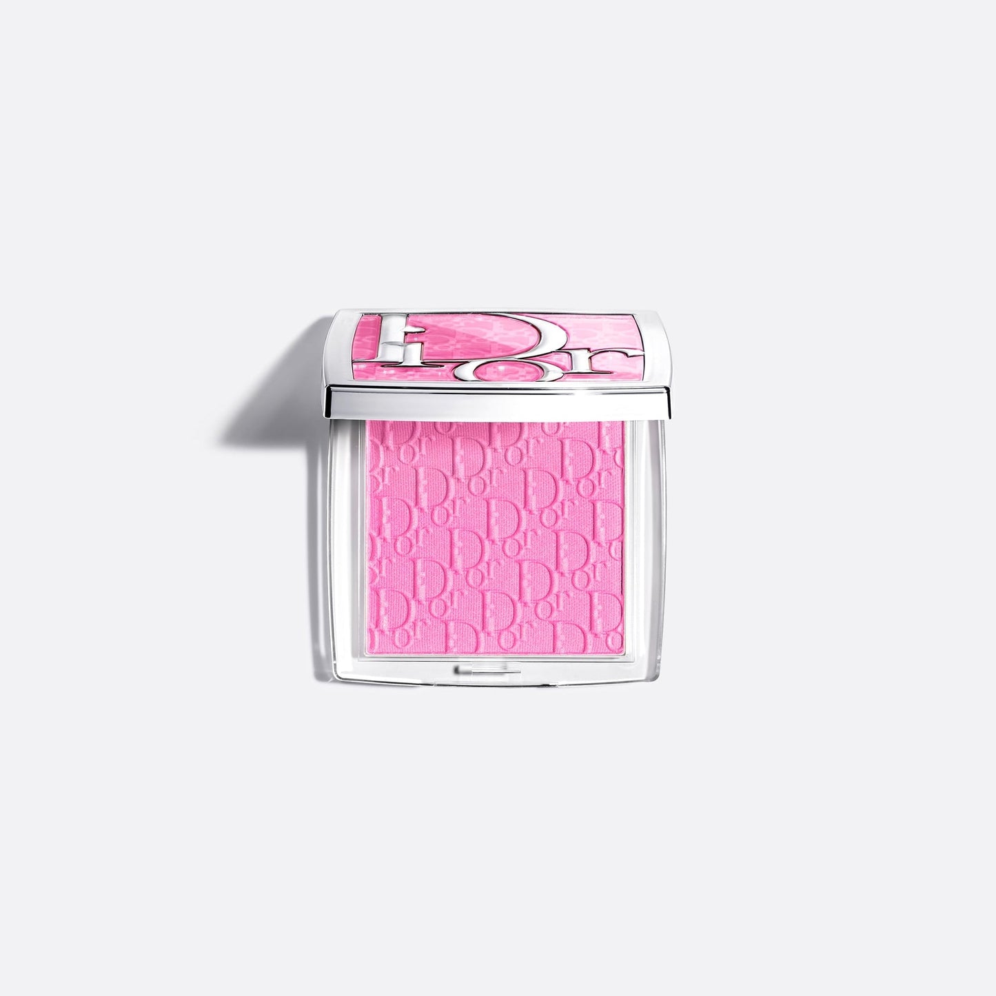 Pink makeup product with brand logo on a white background
