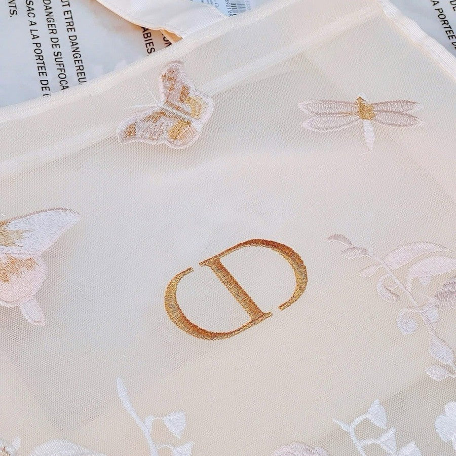 Dior Beauty Beige Mesh Embroidery Butterfly Gift Tote Bag