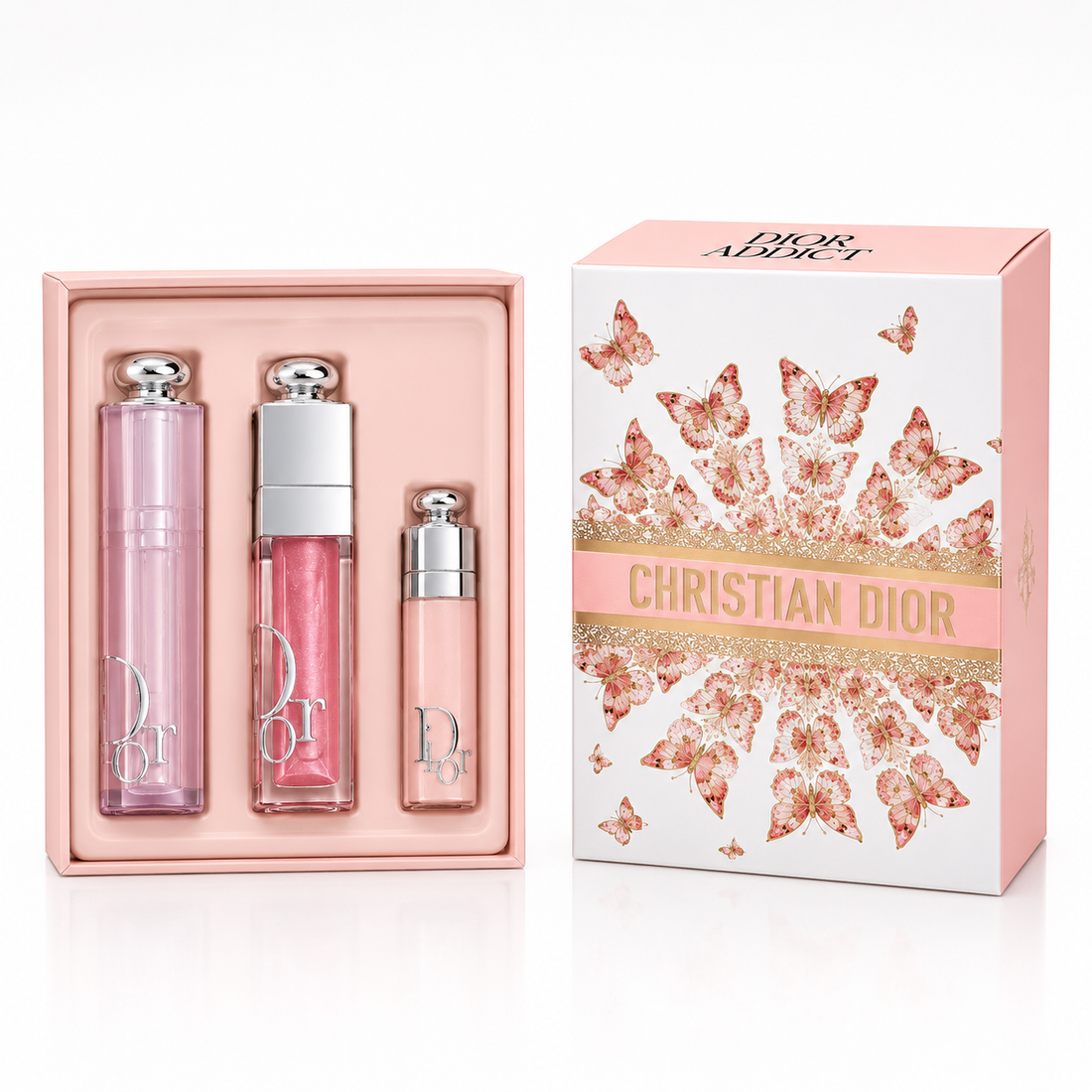 DIOR ADDICT MINI HOLIDAY TRAVEL DUO 3-PIECE SET (001 Pink), Hydrating Lip Balm and Lip Oil