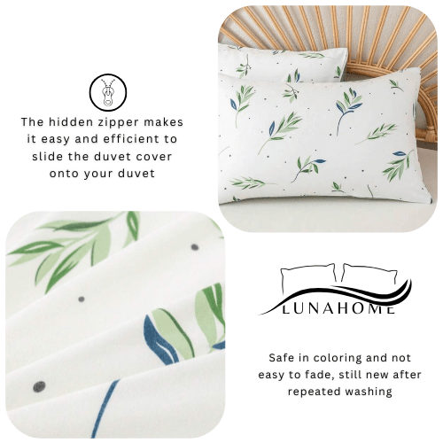 Queen size 6 Pieces Botanical fresh Green Leaf/Leaves Reversible Design.