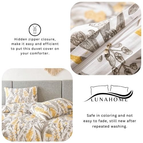 Queen size 6 pieces, duvet cover set, yellow flowers design.