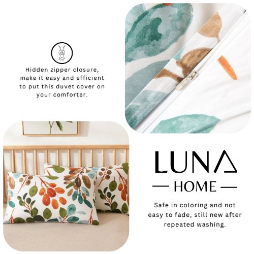 Queen size Bedding Set without filler 6 pieces , Green Color Leaves Design