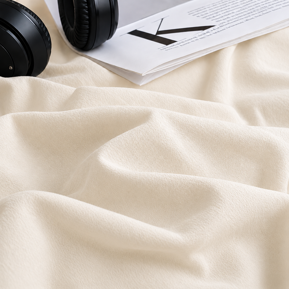 King Size 6 Pcs Washable Cotton Bedding Set. Super Soft Wrinkles Fabric, Caramel Beige.