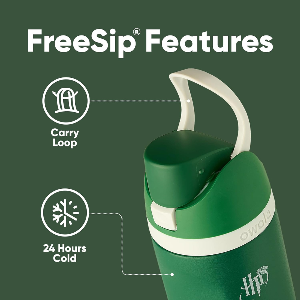 Owala 24 oz 710 ml Harry Potter FreeSip Insulated Stainless Steel Water Bottle, Slytherin Green.