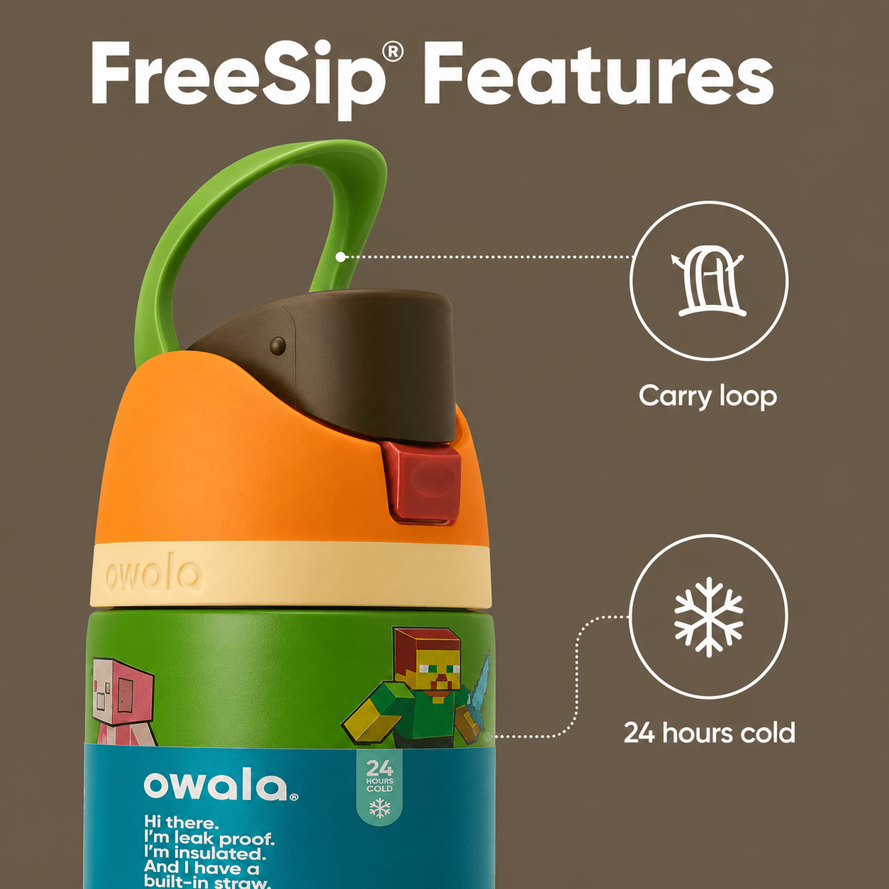 32 OZ. 945 ML Owala Minecraft FreeSip Insulated Stainless Steel - BusDeals