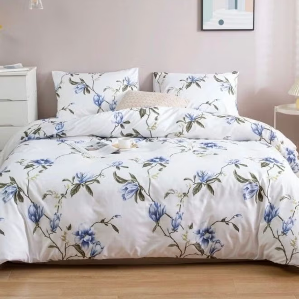 Queen size 6 pieces, Spring Flower Design Cobalt Color, duvet cover set.