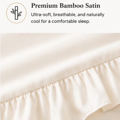 Bamboo Satin King size 6 pieces Ruffle Duvet Cover Set, White Color