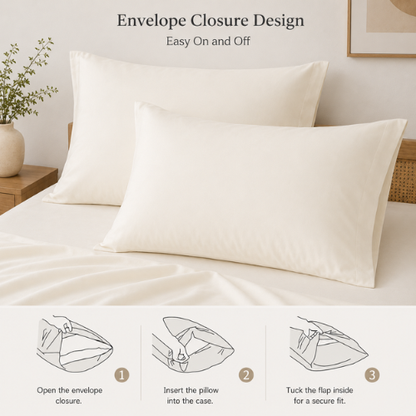 Bamboo Satin King Size  6 Pieces, quality Duvet Cover set, Matte off white color.