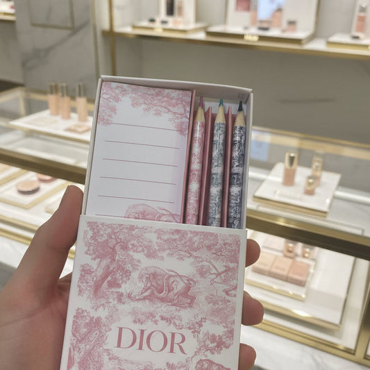 Gift set novelty memo notepad and pencil set pink with bag