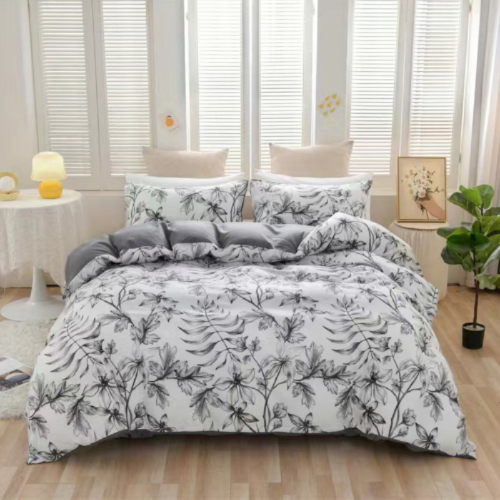 King size 6 piece bedding set with gray leaf pattern, very soft quality.