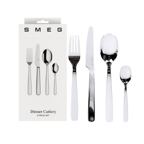 SMEG - طقم أدوات مائدة 4 قطع من الستانلس ستيل - فضي