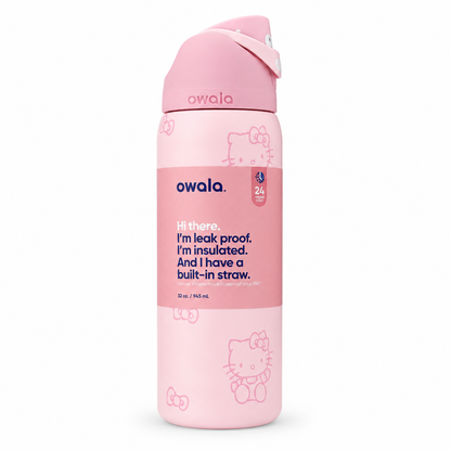 32 OZ. 945 ML Owala Hello Kitty FreeSlip Stainless Steel Vacuum InsulatedWater Bottle Pink