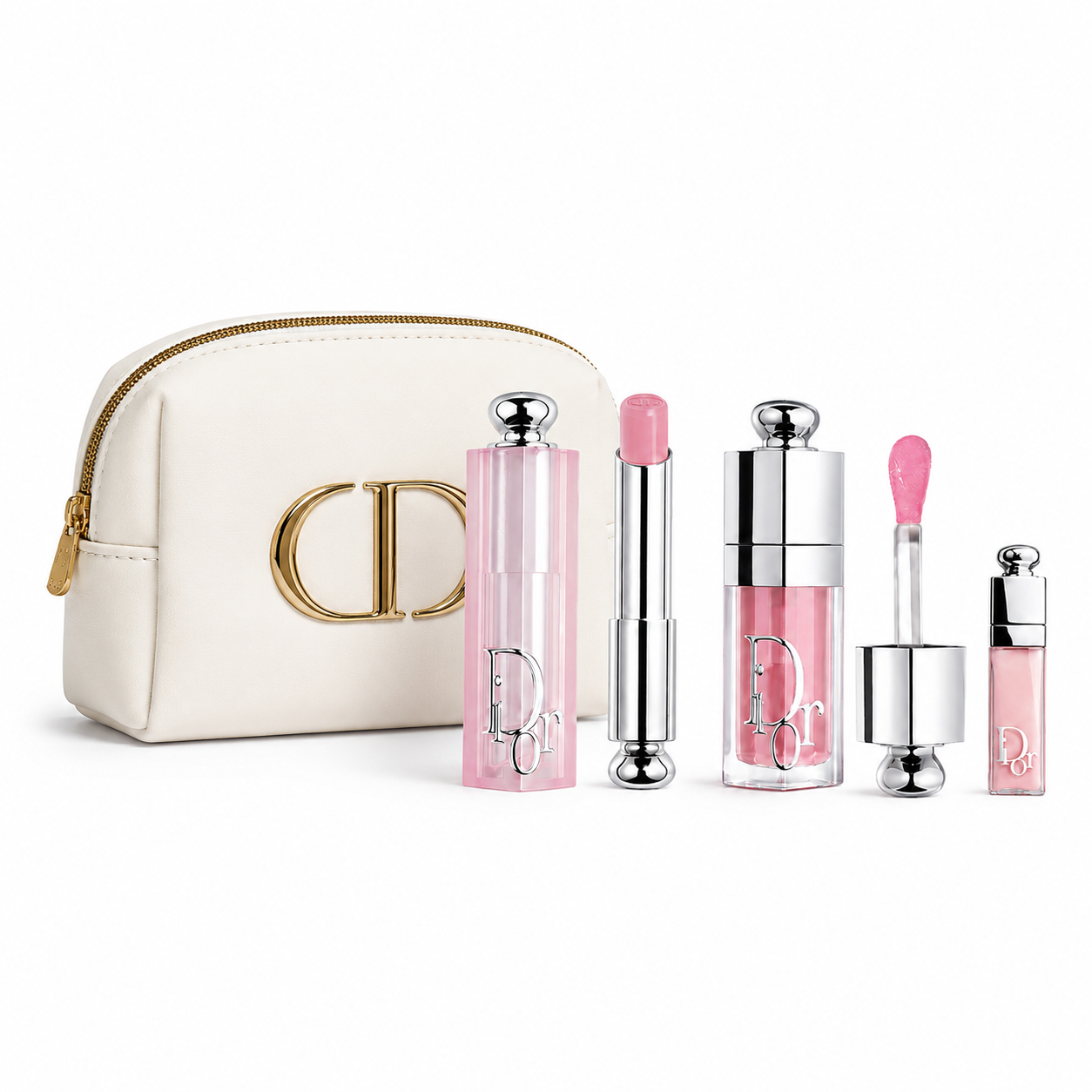 Beauty Gift Set  Pouch Case Gold Logo with Lip Glow (001 Pink) set and Gift Shopping bag