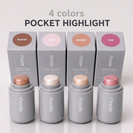 Rhode New Set of 4 Pcs Natural Brightening Shimmer Makeup Vine Pocket Highlighter and Eyeshadow Glow Stick.
