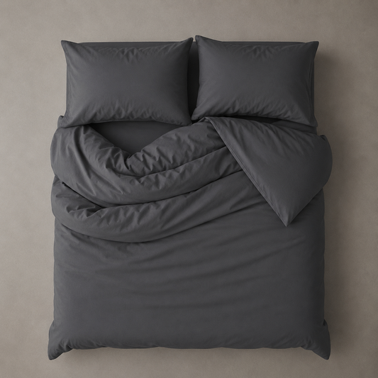Washable Cotton 6 Piece King Size Duvet Cover Plain Design, Plain Dark Gray Color.