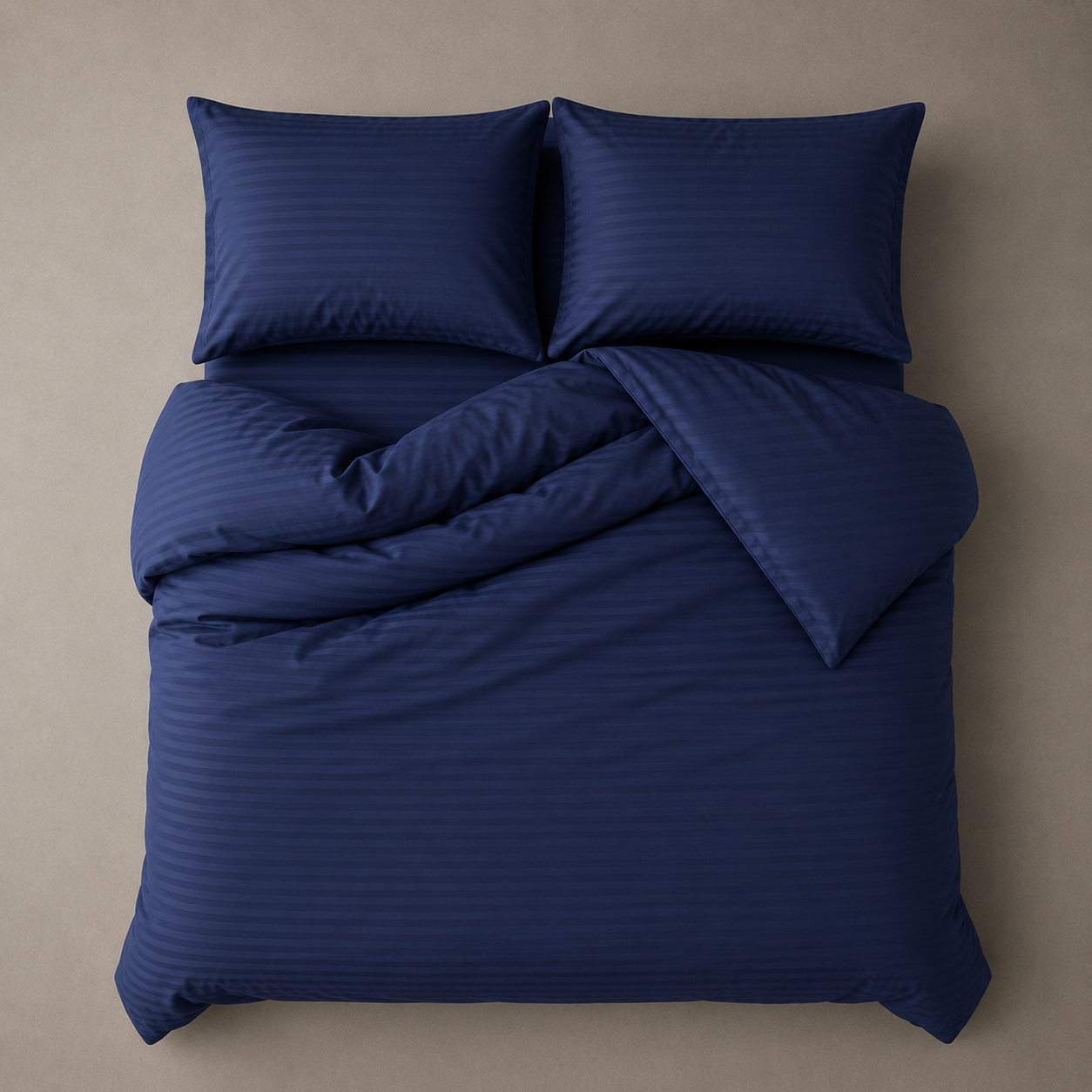 King Size 6 Pieces Premium Satin Stripe Duvet Cover, Dark Blue.