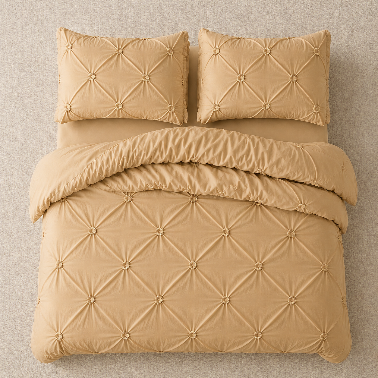 Premium King size 6 pieces Without filler, Pinch pleat plain gold color , Bedding Set