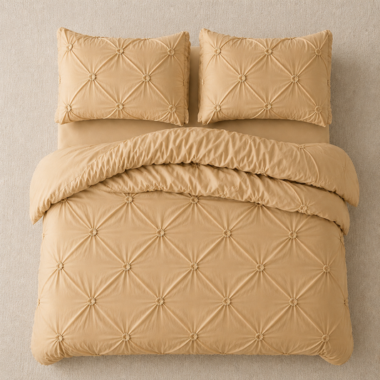 Premium King size 6 pieces Without filler, Pinch pleat plain gold color , Bedding Set