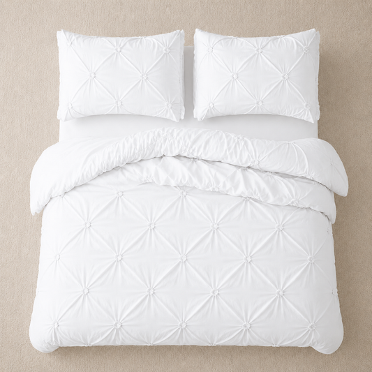 Premium King Size Pinch Pleat Flower Embroidery of Decorating Fabric, Snow White Color.