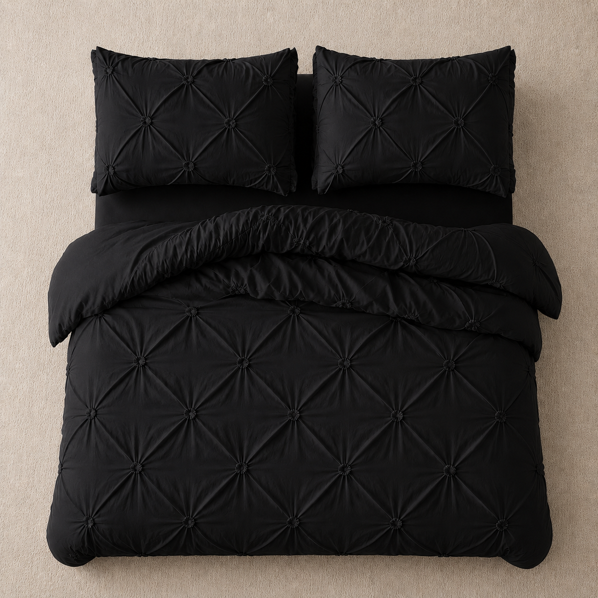 Premium King size 6 pieces Without filler, Pinch pleat plain black color, Bedding Set