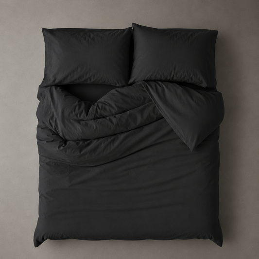 Washable Cotton 6 Piece King Size Duvet Cover Plain Design, Plain Black Color.