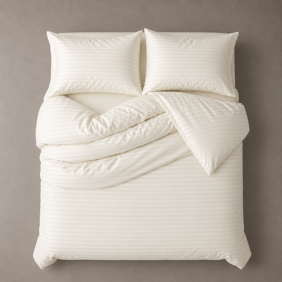 Satin Stripped King Size 6 Pieces Duvet Cover (without filling) Solid Powder White.