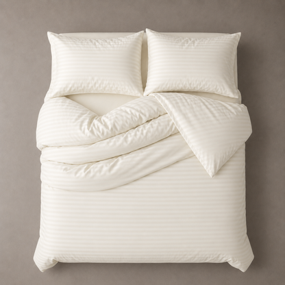 Satin Stripped King Size 6 Pieces Duvet Cover (without filling) Solid Powder White.