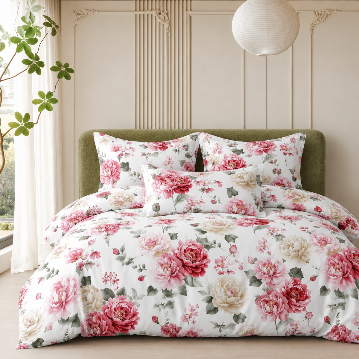 Queen size, 6-piece elegance vibrant floral print