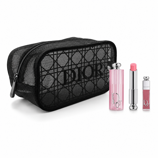 Beauty Gift Set Mesh Cosmetic Pouch, Lip Glow Balm (001 Pink) and Mini Lip Glow 038 Rose Nude with Gift Shopping bag