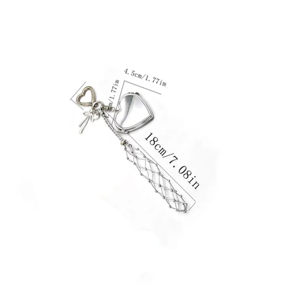 Mesh Lipstick Keychain with Heart, Mini Mirror - Lipstick Holder