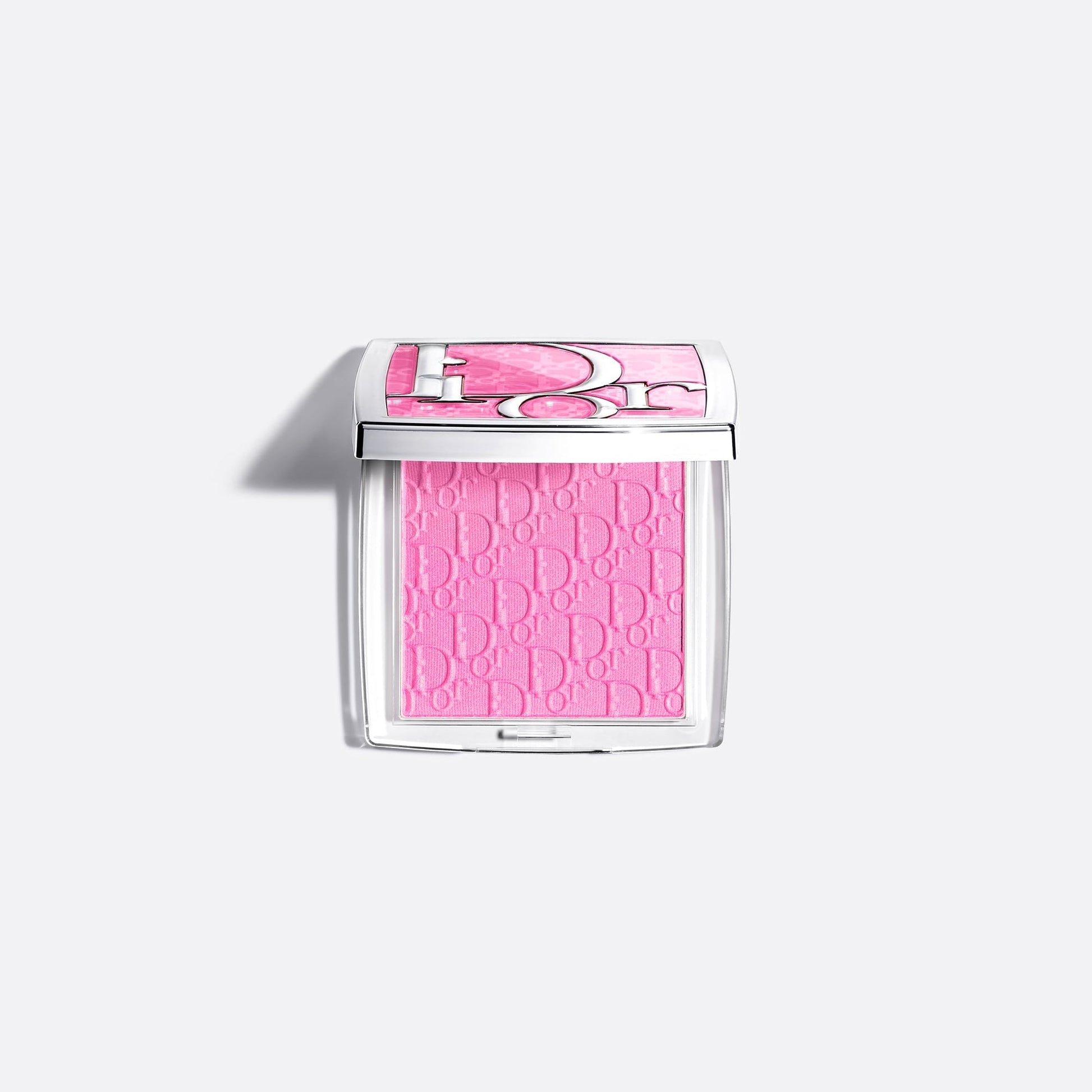 Pink makeup product with brand logo on a white background