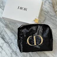 Christian Dior Small Shiny Glitter Velvet Cosmetic Makeup Toiletry Pouch Bag