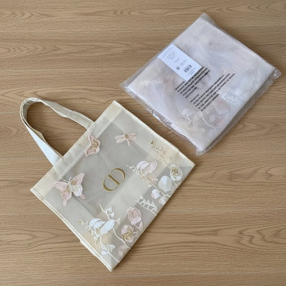 Dior Beauty Beige Mesh Embroidery Butterfly Gift Tote Bag