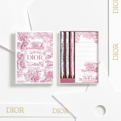Christian Dior Gift set novelty memo notepad and pencil set pink with bag