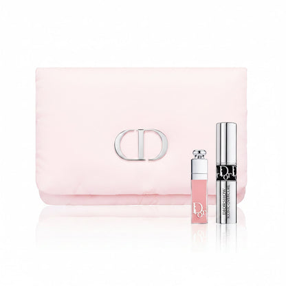 Beauty Pink Makeup Puffer Pouch with Mini Dior Addict & Mascara with Shopping Bag
