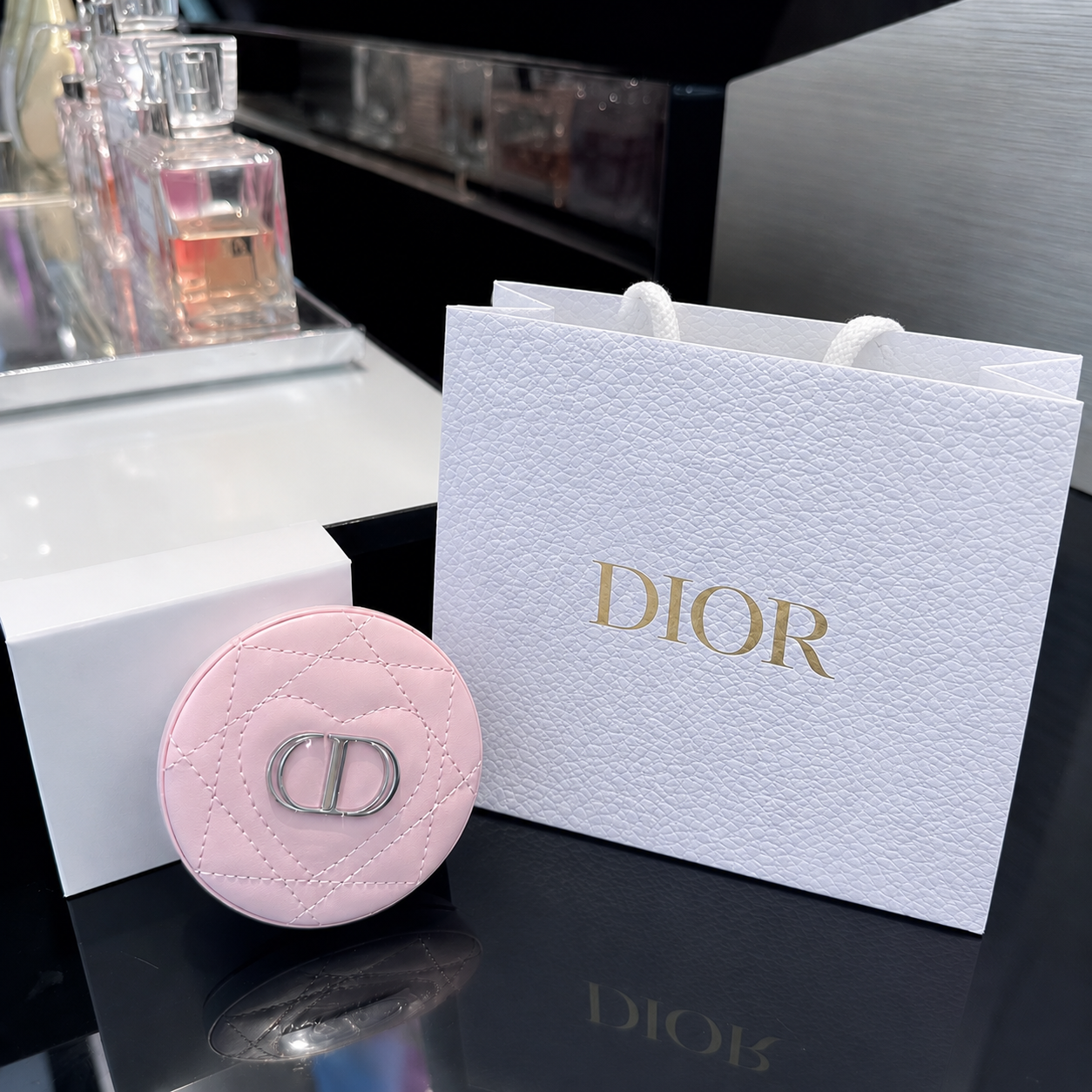Dior Beauty Pink Heart Pocket Mirror with Shopping bag - Leather Pink