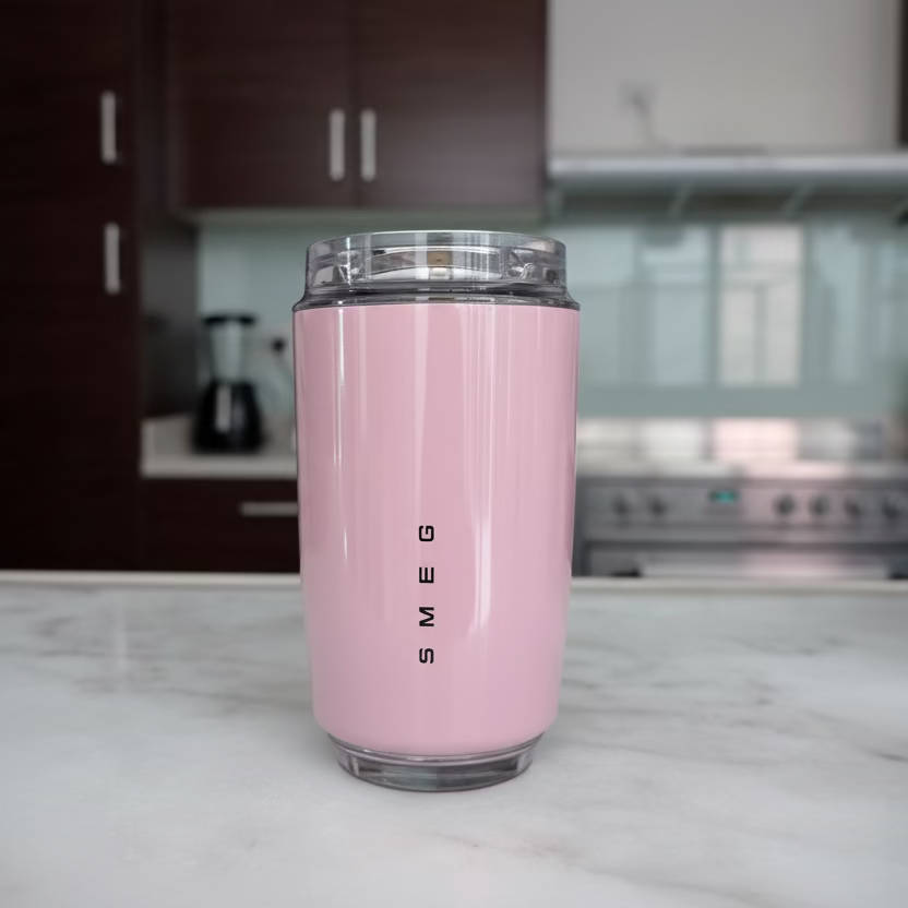 Smeg Mug, 240ml Insulated Stainless Steel Coffee mug, Powder Pink.