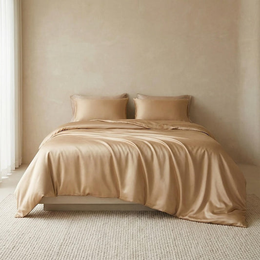 Silky Satin, King Size  6-Piece Bedding Set, Plain Beige Color.