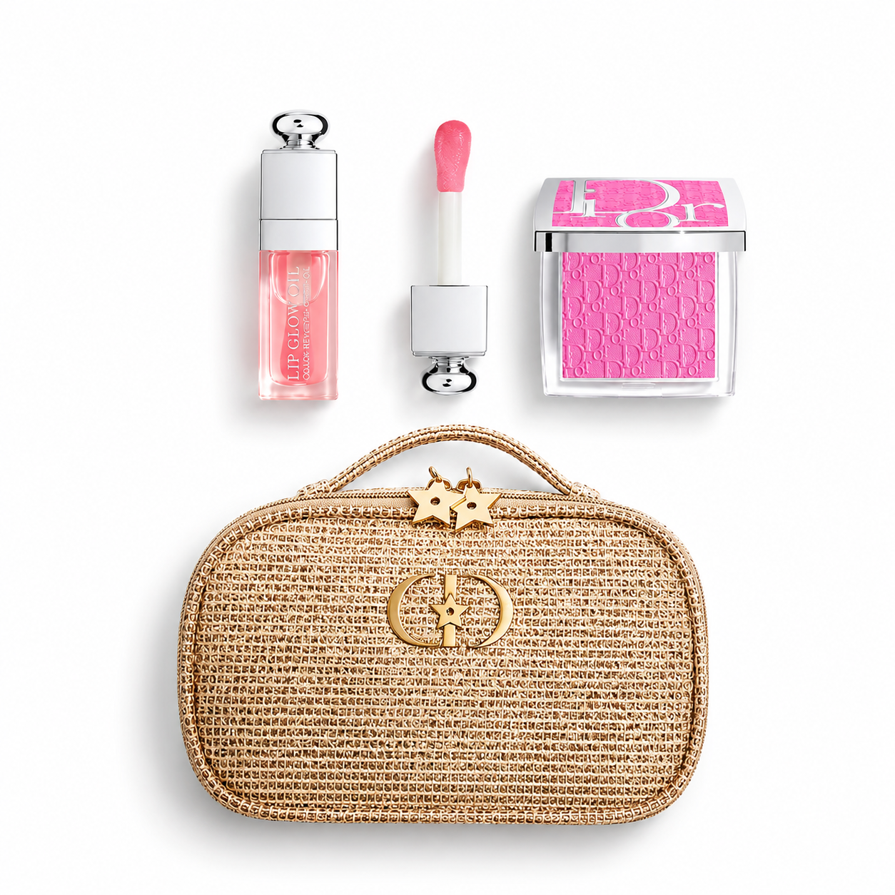 Gold Mesh Pouch + 2 pcs Gloss Set with Shopping Bag