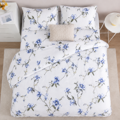 Queen size 6 pieces, Spring Flower Design Cobalt Color, duvet cover set.