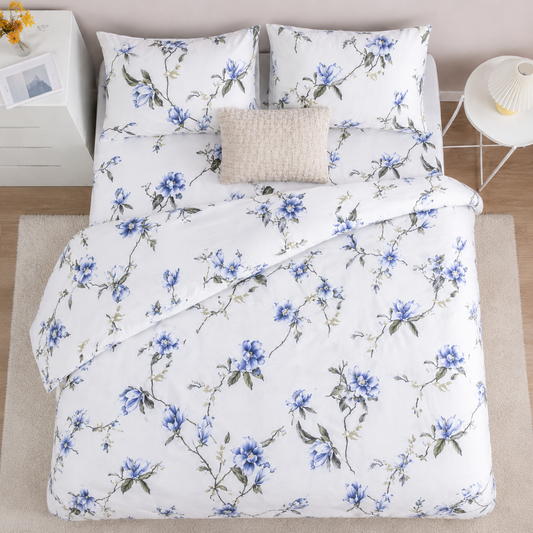Queen size 6 pieces, Spring Flower Design Cobalt Color, duvet cover set.