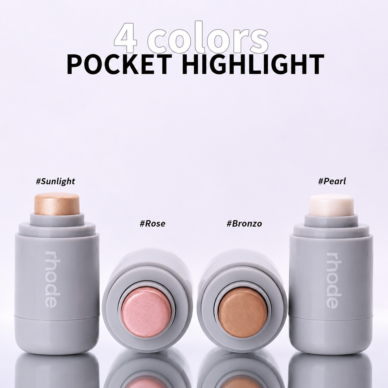 Rhode New Set of 4 Pcs Natural Brightening Shimmer Makeup Vine Pocket Highlighter and Eyeshadow Glow Stick.