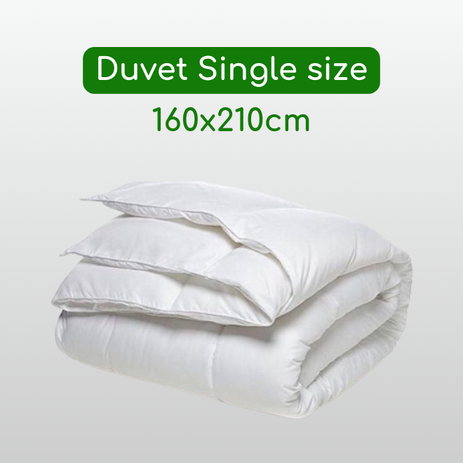 Single size, 160*210cm. A soft and comfortable duvet, vacuum-packaged.