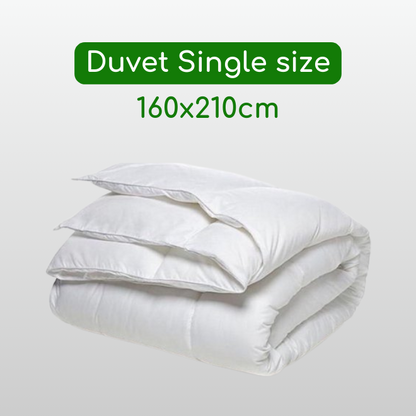 Single size, 160*210cm. A soft and comfortable duvet, vacuum-packaged.
