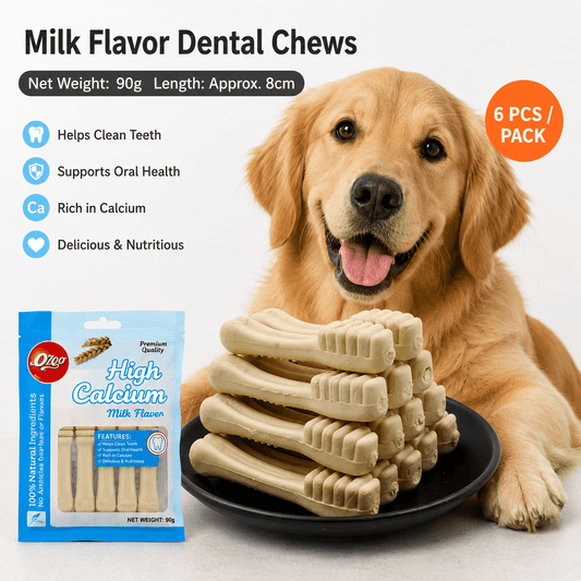 Calcium Milk Flavor Dog Cleaning Teeth Bone Dental Snack Toothbrush Shape, 90 g - 6 Pieces - BusDeals