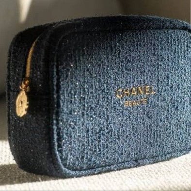 Chanel Beauty Cosmetic Luxury Navy Tweed Bag - BusDeals