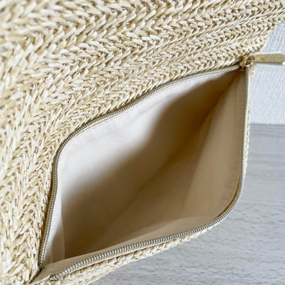 Dior Beauty Summer Gift Golden Straw Counter Cosmetic Clutch, Beige - BusDeals