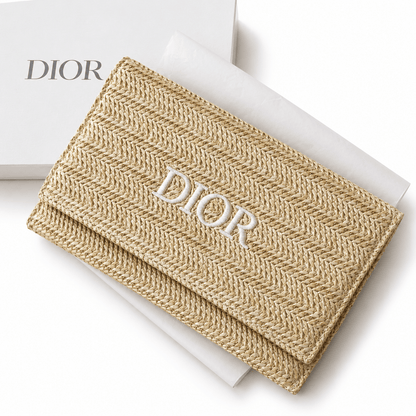 Dior Beauty Summer Gift Golden Straw Counter Cosmetic Clutch, Beige - BusDeals