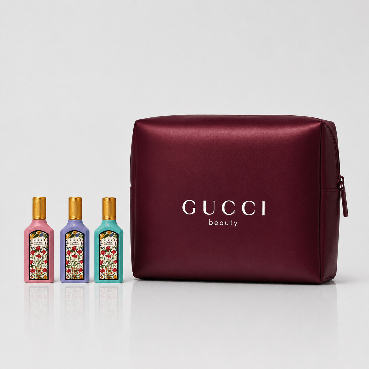Gucci Beauty Pouch with 3 Flora MINI Parfume. - BusDeals